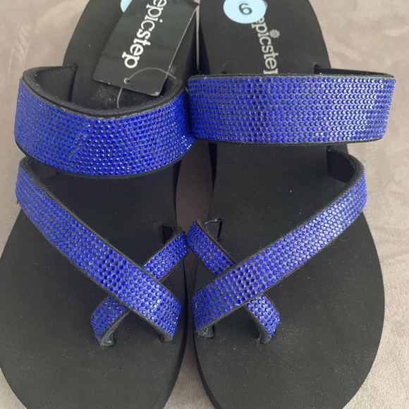 NWT Blue Rhinestone Platform Sandals size 9 - Picture 4 of 7